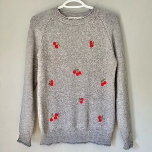 Gray Retro Cherry Pattern Sweater